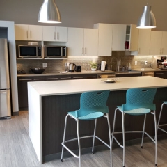 MSI Meridian Grey Quartz Commercial Kitchen with Waterfall